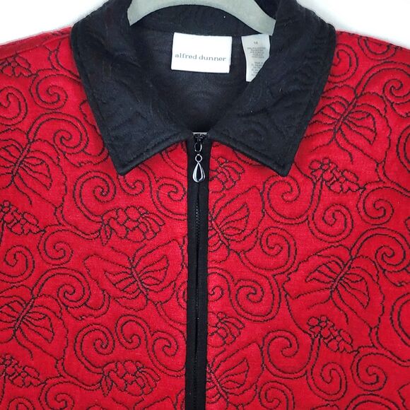 Alfred Dunner Quilted Butterfly Red Zip Up Jacket Size 14 - Picture 3 of 11